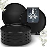 Steingut Frühstücksteller 6 Pers. Manhattan Hochwertiges Urban Style TEST SEHR GUT Dessertteller Set- Kuchenteller spülmaschinen- und kratzfest- Kleine Teller, Salatteller Pure Living in matt schwarz