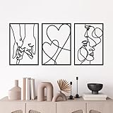 ESTART Minimalistische Metall-Wanddekoration, 3 Stück, Valentinstag, Liebhaber, Kuss, Hand, Ästhetisch, Zum Aufhängen für Schlafzimmer