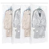 GQC Vakuum-Kompressionsbeutel Zum Aufhängen, Platzsparend, Transparent, Mit Haken, Für Anzüge, Mäntel, Jacken, 4 Stück 145 x 70