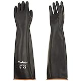 ThxToms Chemikalienbeständige Handschuhe, strapazierfähige Latexhandschuhe, beständig gegen starke Säuren, Laugen und Öl, Schwarz, 35cm, 45cm, 55cm (55cm)
