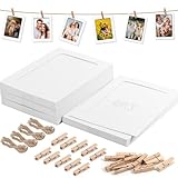 Niuny Fotogirlande Fotoseil Mit Klammern 40Stk 5 Zoll Bilderrahmen Pappe Weiß 4Stk Fotoleine mit Klammern Fotokette mit 40Stk Holzklammern Fotos Aufhängen für Geburtstag Hochzeit Party Jubiläum Deko