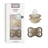 BIBS Supreme Schnuller 2er-Pack, BPA-frei, Symmetrischer Nippel. Silikon, Hergestellt in Dänemark. 0-6 Monate (2er Pack), Vanilla/Dark Oak