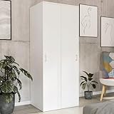 Moderner Kleiderschrank mit Schiebetüren, 2-türiger Schiebetürenschrank mit Kleiderstange, Platzsparender Schrank für Schlafzimmer, Ankleidezimmer, Flur, Kinderzimmer, 70x60x180,5 cm (BxTxH), Weiß