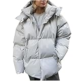 Damen-Mäntel für Herbst und Winter, lockere Passform, langärmelig, Baumwolle, modisch, einfarbig, Kapuzenmantel, Tops, lässig, bequem, warm, Outwear, Kleidung für draußen, 01#weiß, L