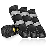 OHCOZZY Anti-Rutsch Hundeschuhe mit reflektierenden Riemen wasserdicht, verschleißfeste Leder Gummisohle Hundeschuhe Pfotenschutz fürkleine, mittlere und große Hunde 4 Stück(Größe XL, Schwarz)