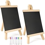 JANYUN Kreidetafel mit Ständer, 2 Stück Schiefertafel zum Beschriften 29 x 16 cm Klein Kreidetafel zum Beschriften mit 8 Kreidefarben für Hochzeit Schulbuffet Geburtstagsfeier