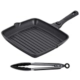 Stone&Stone Grillpfanne quadratisch 28cm abnehmbarer griff Chef grill Pfanne steinbeschichtet extrem Antihaft-Pfanne Für alle Herdarten Induktion Gas und Backofen Deutsch antihaftbeschichtet pfoa frei