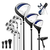 GYMAX komplettes Herren Golfschläger Set, 9 teiliges Golf Set rechtshändig mit Standtasche, Inklusive 1# Aluminium-Driver, 3# Fairwayholz, 4# Hybrid, 6-9# Eisen, P# Zink-Eisen, Putter(Blau)