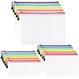 WISYOK 15 Stück Dokumententasche A4 A5 A6, wasserdichte Mesh Dokumententasche mit Reißverschluss, Reißverschlusstasche für Dokumente, Dokumententaschen für Büro, Schule und Reisen (5 Farben)