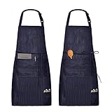 Viedouce 2 Pack Schürze,Wasserdicht Kochschürze mit Taschen,Verstellbarem Küchenschürze Grillschürze latzschürze Küchenschürze für Frauen Männer Chef-Belastbar Einfach zu Reinigen,Streifen Marineblau