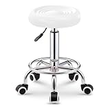 UUE Rollhocker, Rollhocker HöHenverstellbar, 360° drehbarer Drehhocker, Drehhocker Mit Rollen, Geeignet für Beauty und Bar Arbeitshocker, Barhocker,Weiß 33 * 33 * 44-56cm