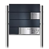 Metzler Standbriefkasten Modell G in Anthrazit mit Edelstahl-Namensschild & Ständer - Pulverbeschichtung RAL 7016 Feinstruktur Matt - Gravur - Größe 37 x 37 x 10,5 cm - Höhe 120 cm