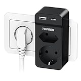 Doppelstecker für Steckdose, 4 in 1 Doppelsteckdose Steckdosenleiste mit USB Steckdosenadapter 2Fach, 4000W 16A Mehrfachsteckdose Ohne Kabel Zweifachstecker Steckdosenverteiler, Schwarz