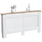 Vida Designs Arlington Heizkörperabdeckung, modern, weiß lackiert, MDF-Schrank, Lamellen, Rillen, oberes Regal aus Holz, groß