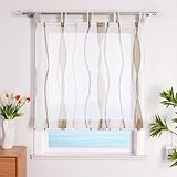 ESLIR Raffrollo mit Schlaufen Gardinen Küche Raffgardinen Transparent Schlaufenrollo Vorhänge Mit Wellen-Druck Modern Voile Sand BxH 120x140cm 1 Stück
