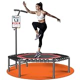 DH FitLife Fitness Trampolin in Studioqualität | Ø114cm 45 Zoll Mini Indoor Trampolin für Cross Jumping | bis 150kg belastbar | höhenverstellbarer Handgriff | Stabil & leise für Kinder & Erwachsene