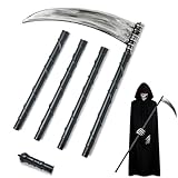 GDLOKFU Halloween Sense Sensenmann 140cm, Sensenmann Kostüm Herren, Grim Reaper Kostüm Erwachsene, Halloween Schwarzer Umhang, für Halloween Party Karneval Cosplay