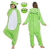 JONRRYIN Onesie Pyjama Damen Herren, Tierkostüm Erwachsene, Unisex Tier Kostüm Pyjama, Pyjama Animal Costume Schlafanzug Jumpsuit (DE/NL/SE/PL, Alphanumerisch, M, Regular, Regular, Grün)