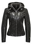 Gipsy Damen Lederjacke mit Kapuze im Biker Look Schwarz (L, Black)