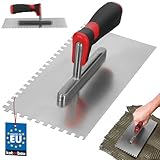 KOTARBAU® Edelstahl Glättkelle mit Zahnung 6x6 mm Zahnkelle zum Verlegen von Fliesen Glättscheibe Traufel Edelstahlkelle mit Softgriff unentbehrlich beim Fliesen 270 x 130 mm