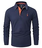GLESTORE Poloshirt Herren Langarm Casual Longsleeve Polo Giraffe Stickerei Langarmshirt Marineblau XL