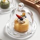 Huiyiwert Glas Kuchenglocke Transparent Käseglocke Tortenglocke Klarglas Zitronenglocke Glasbehälter mit Unterteller für Dessert Cupcakes Keks Muffin Party Hochzeit Geburtstag (12.5cm Durchmesser)