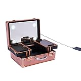 OUKANING LED Schminkkoffer Tragbar mit Spiegel und Beleuchtung, 3-Farbtemperatur Dimmbare Makeup Beleuchtung, Kosmetikkoffer mit 2 Ebenen und Staubschutzdeckeln, Externe Stromversorgung (Rose Gold)