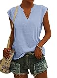 Cicy Bell Bluse Damen Elegant Ärmellose T-Shirt V Ausschnitt Cap Tops Shirt T-Shirts für Damen Sommer Hemden Oberteile HellBlau M