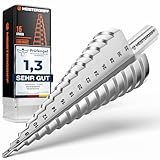 MEISTERGRIFF® Stufenbohrer [15 Stufen | Ø 4-32mm] für Metall, Edelstahl, Kunststoff, Holz - Hochwertiger HSS Kegelbohrer - 10mm Schaft für jedes Bohrfutter - Schälbohrer