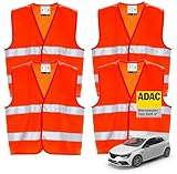 4er Warnwesten Auto ISO20471 orange 2026 - leuchtende & reflektierende Sicherheitswesten für PKW & LKW - Autozubehör für Notfälle und Pannen