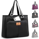 HSHRISH Kühltasche Lunchtasche Picknicktasche Damen Einkaufstasche,Arbeit Picknick Reise Strand, Anti Verlust Reißverschluss Praktische Isoliertasche, Reines Schwarz 15L