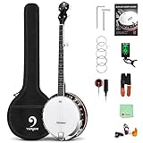 Vangoa Left-handed 5-String Banjo, Mahogany Open-back Banjo with Resonator, with Starter Manual & Beginner Kit