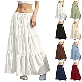 Maxirock Damen Sommer Lang Boho Weiß Langer Rock Leicht und Luftig Sommerrock Maxi Skirt Stufenrock Hohe Taille Elegant Chiffon Röcke Plisseerock Wickelrock (A-White, S)
