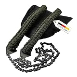 WALDBARON Survival Handkettensäge aus Carbonstahl inkl. Gürteltasche - Premium Bushcraft Säge Baumsäge für Outdoor & Camping Gadgets, Militär Ausrüstung, Survival Kit, Mini Kettensäge (Olivgrün)
