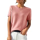 Kurzärmeliges Strickoberteil für Damen, Rundhalsausschnitt, einfarbig, lässiger Pullover, lockere Passform, Basic-T-Shirt, hot pink, M