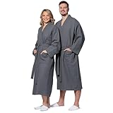 ZOLLNER Bademantel in anthrazit - hautfreundliches und weiches Waffelpique - Unisex - Baumwolle - XXL - waschbar bis 60°C - Hotelqualität - Oeko Tex® zertifiziert