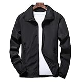 AAIXXIZAO Jacke Jacken Herren Jacke Revers Langarm Männlicher Windbreaker Feste Farbtaschen Reißverschluss Knospen -Herren Mantel Herrenkleidung L Schwarz