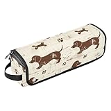 famyily Haar-Werkzeug-Reisetasche für Frauen und hitzebeständige Matte, staubdicht, Reise-Haarglätter-Tasche für Glätteisen, Lockenstäbe, Dashshund, niedlich, braun, Retro