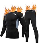 FORVEVO Thermounterwäsche Herren,Winter Warme Skiunterwäsche,Unterwäsche Set,Funktionswäsche Thermounterhemd Thermounterhose mit Warm Weich für Männer(Schwarz,XL)