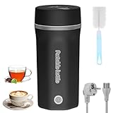 Reise Wasserkocher Klein Elektrische Wassertasse 500ML Tragbarer Mini-Heizbecher 304 Edelstahl Liner 220V 300W Schnellkoch Teekanne Heizbecher mit Automatischer Abschaltung (Schwarz)