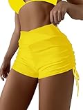 SherryDC Damen-Badeshorts mit hoher Taille, V-Ausschnitt, Bikini-Badehose, Kordelzug, gerüscht, Badeanzug, Board-Shorts, gelb, Large