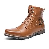 Bruno Marc Herren Schnürstiefel Leder Klassische Stiefel Motorrad Boots Braun Größe 9.5 (43 EU)