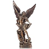 QIANLING 31,8 cm San Miguel Erzengel Statue, St. Michael Statue aus bronzeiertem Harz, St. Michael der Erzengel siegreich über der Satan-Kollektion, geeignet für Sammlung oder Dekoration