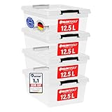 ATHLON TOOLS 4x 12.5 L Aufbewahrungsboxen mit Deckel, lebensmittelecht - Verschlussclips - 100% Neumaterial Plastik-Box transparent - Kleiderboxen stapelbar…