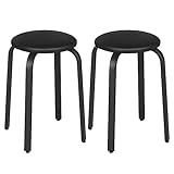 Lestarain 2er-Set Hocker stapelbar, Esszimmerhocker, Küchenhocker, Bürohocker mit Kunstlederbezug, Sitzhocker rund, Polsterhocker für Esszimmer Wohnzimmer, schwarz, LCNI116002-2