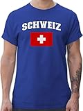 T-Shirt Herren - Fußball EM WM - Schweiz Schriftzug mit Flagge | Switzerland - M - Royalblau - Schweizer Trikot Fussball Shirt männer Europameisterschaft Tshirt 2024 fussballtrikot fu Ball