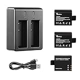 Vemico Action Cam Akku Ladegerät Kits 3-teilige 1050mAh EK7000 Akku PG1050 für AKASO EK7000 Pro,WOLFANG,iZEEKER,Surfola,TIMNUT,Apexcam,Rollei,VEMONT,Greatop,Explotrek,Xilecam,APEMAN,Crosstour,SJ4000