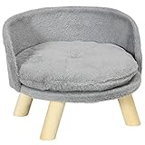 PawHut Katzensofa, Haustiersofa mit Kissen, Katzenbett, katzensessel Katzenhocker erhöhtes Haustierbett mit rutschfesten Holzfüße, Hundesofa, Indoor, Grau, 40,5 x 40,5 x 33 cm
