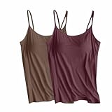 Damen-Tanktops mit eingebauten BHs, sexy Spaghettiträger, ärmellos, Yoga, trendig, athletisch, Tank-Top, Übergröße, niedlich, lässig, Basic-Shirt, Teenager, Mädchen, 2 Stück, 25 Kaffeebraun, M