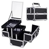 Kosmetikkoffer Schminkkoffer Makeup Koffer Kosmetik Make up Organizer Koffer Multikoffer mit Schlüssel und Spiegel Verschließbarer Friseurkoffer，Schwarz